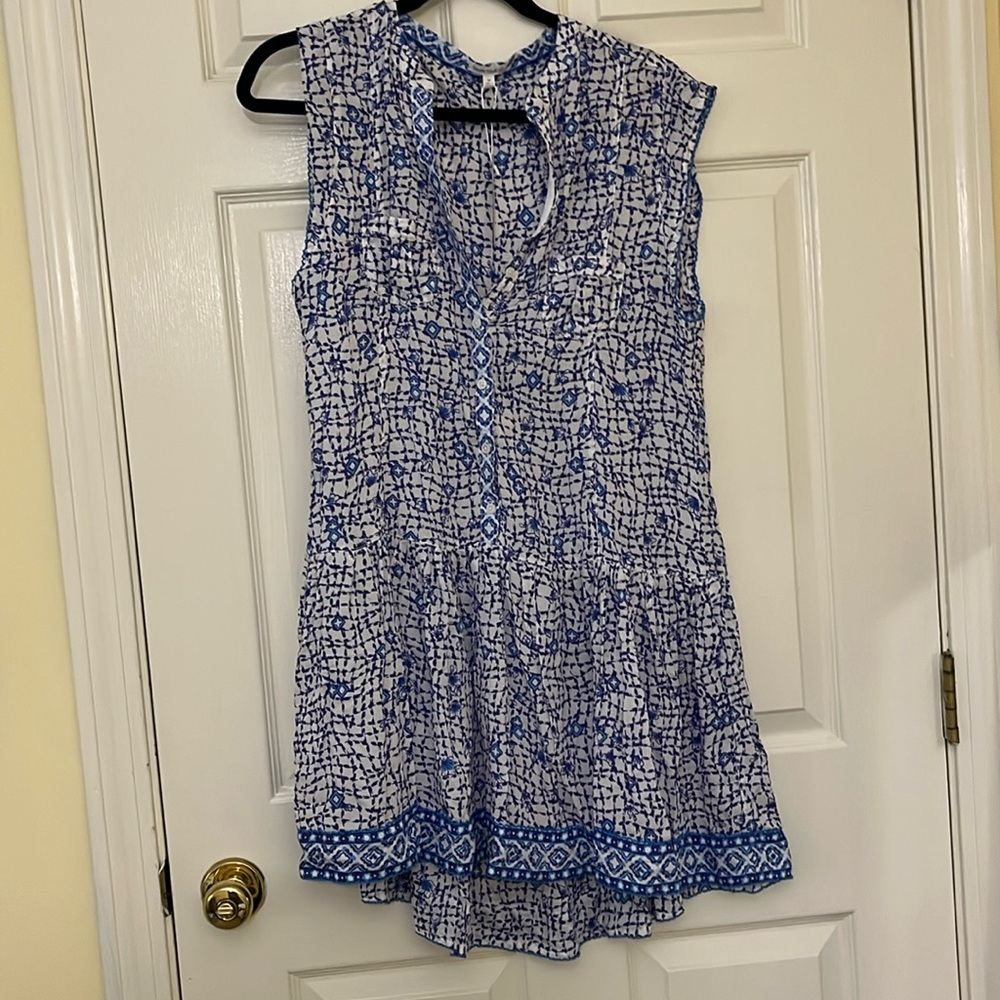 NWT Poupette St Barth mini dress Amira drop waist button front vneck blue flower